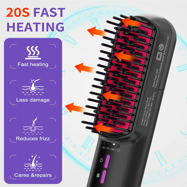 Hair Straightener Brush, Ionic Plus Steam Straightening Brush For Smooth/