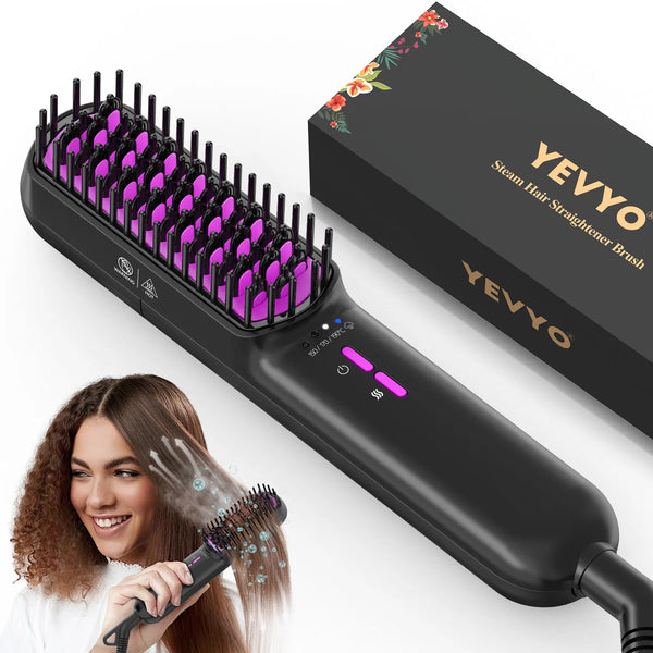 Hair Straightener Brush, Ionic Plus Steam Straightening Brush For Smooth/